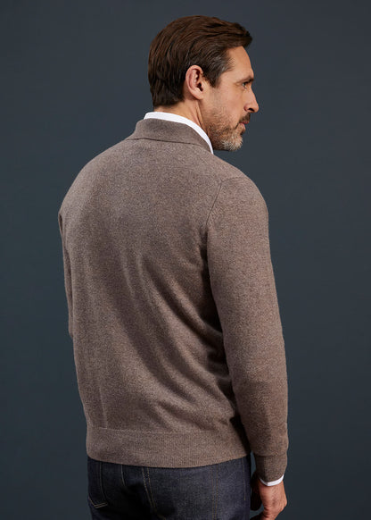 Men's Geelong Lambswool Long Sleeve Polo Shirt in Tobacco