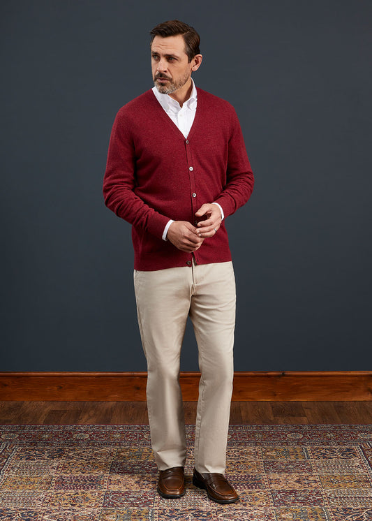 Men's Geelong Lambswool Cardigan in Redwood
