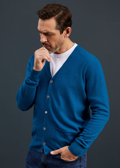 Men's Geelong Lambswool Cardigan in Teal
