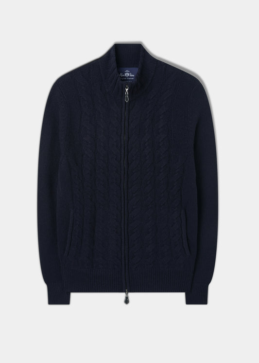 Aberfoyle Men's Lambswool Cable Front Zip Mock Neck In Navy