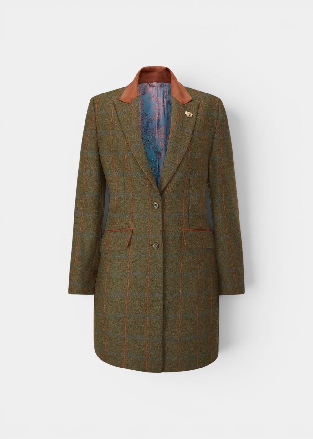 Combrook Ladies Tweed Water Repellent Mid-Thigh Coat in Willow  -  Regular Fit