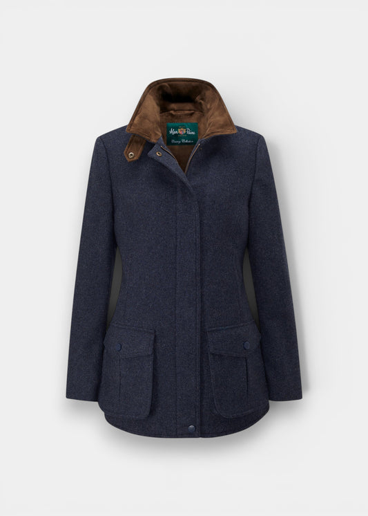 Surrey Ladies Tweed Water Repellent Coat in Blue  -  Regular Fit