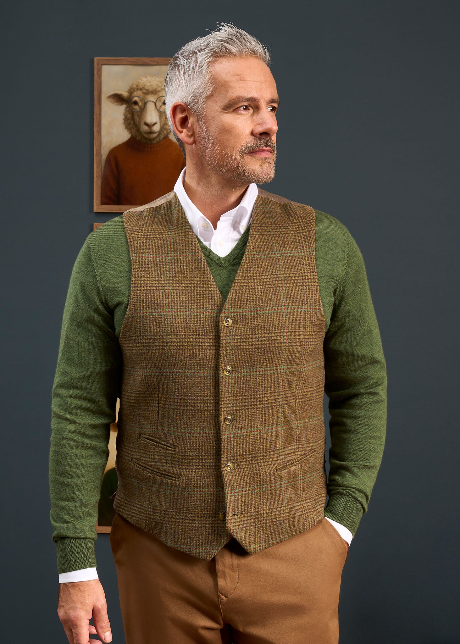 Surrey Men's Tweed Lined Country Waistcoat In Marsh 
