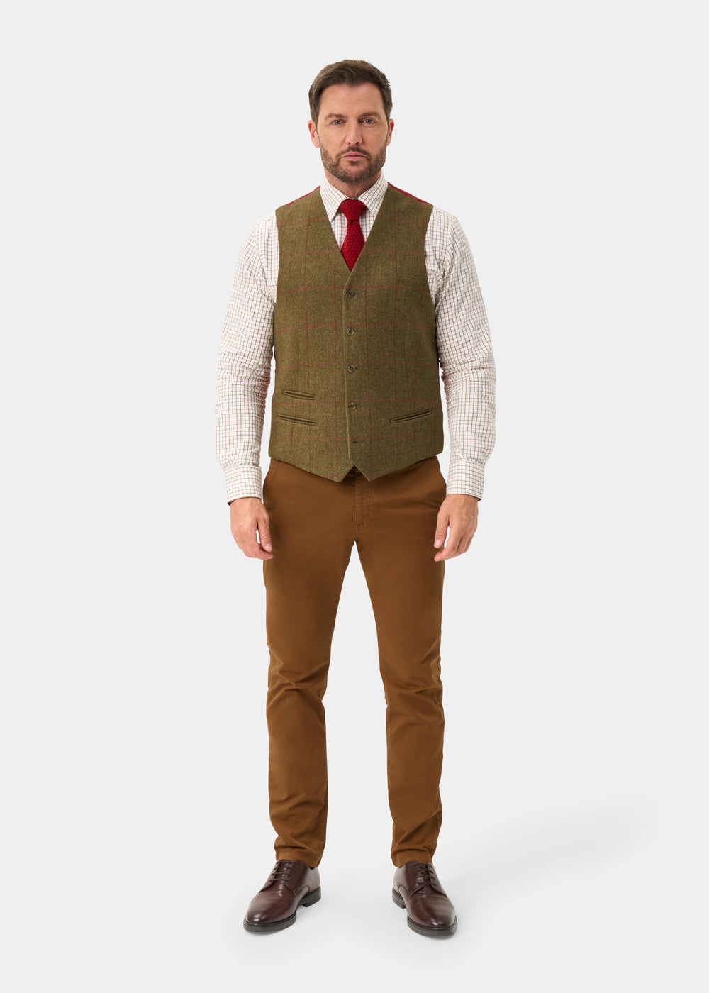 Combrook Men's Tweed Water Repellent Lined-Back Waistcoat in Sage  -  Regular Fit