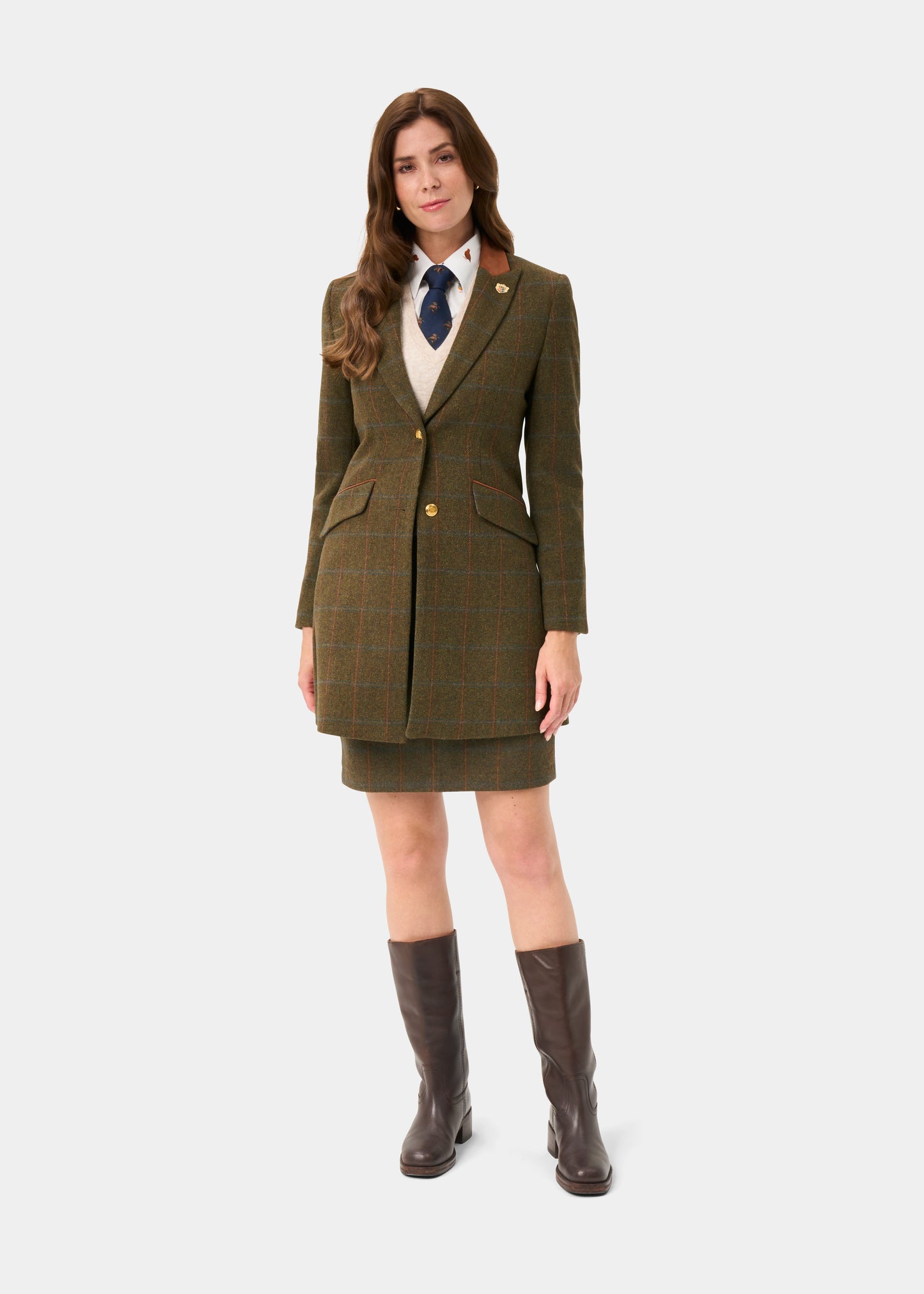 Combrook Ladies Tweed Water Repellent Mid-Thigh Coat in Willow  -  Regular Fit