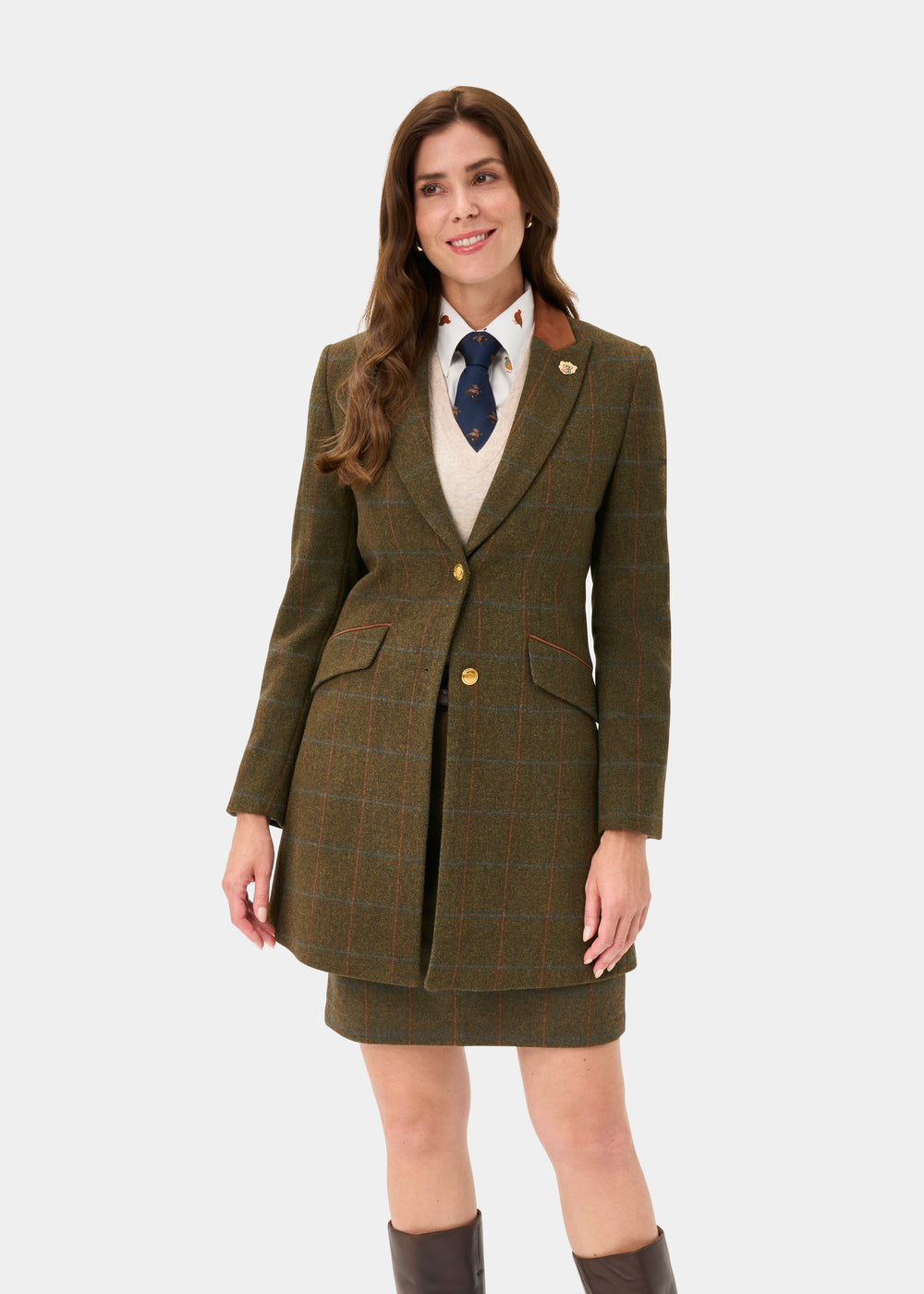 Combrook Ladies Tweed Water Repellent Mid-Thigh Coat in Willow  -  Regular Fit