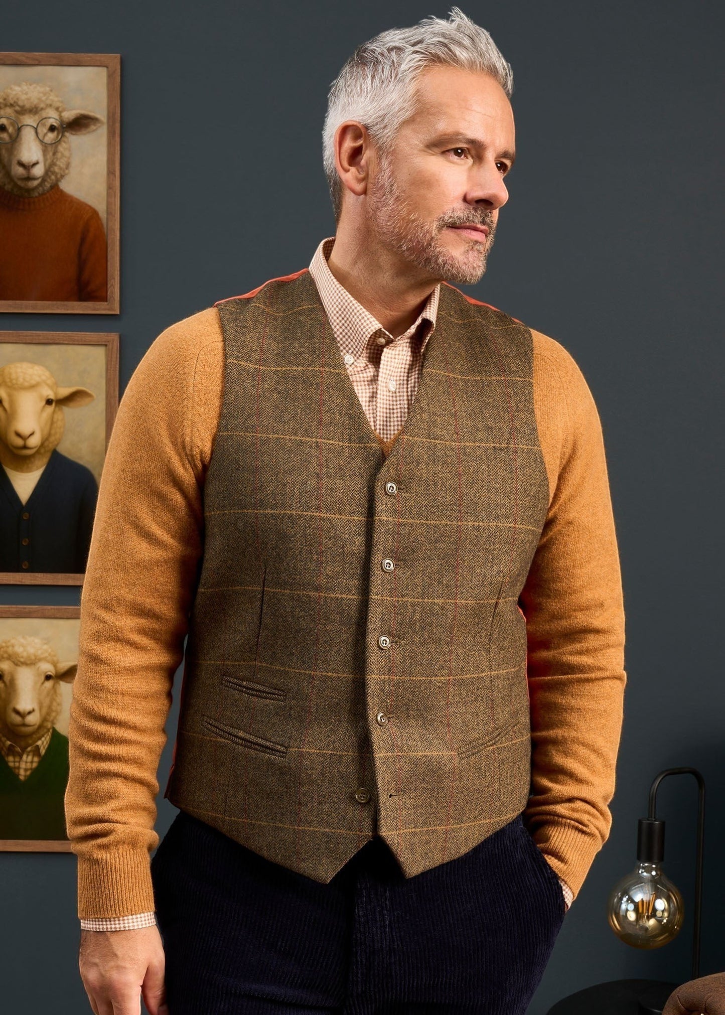 Combrook Men's Tweed Lined-Back Waistcoat In Teak