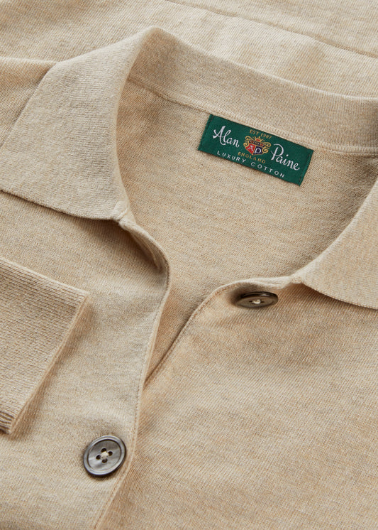 Ladies Cotton Cashmere Collared Cardigan in Beige