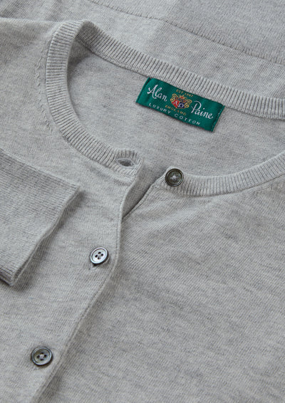Ladies Cotton Cashmere Crew Neck Cardigan in Light Grey