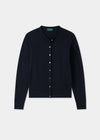 Ladies Cotton Cashmere Crew Neck Cardigan in Navy