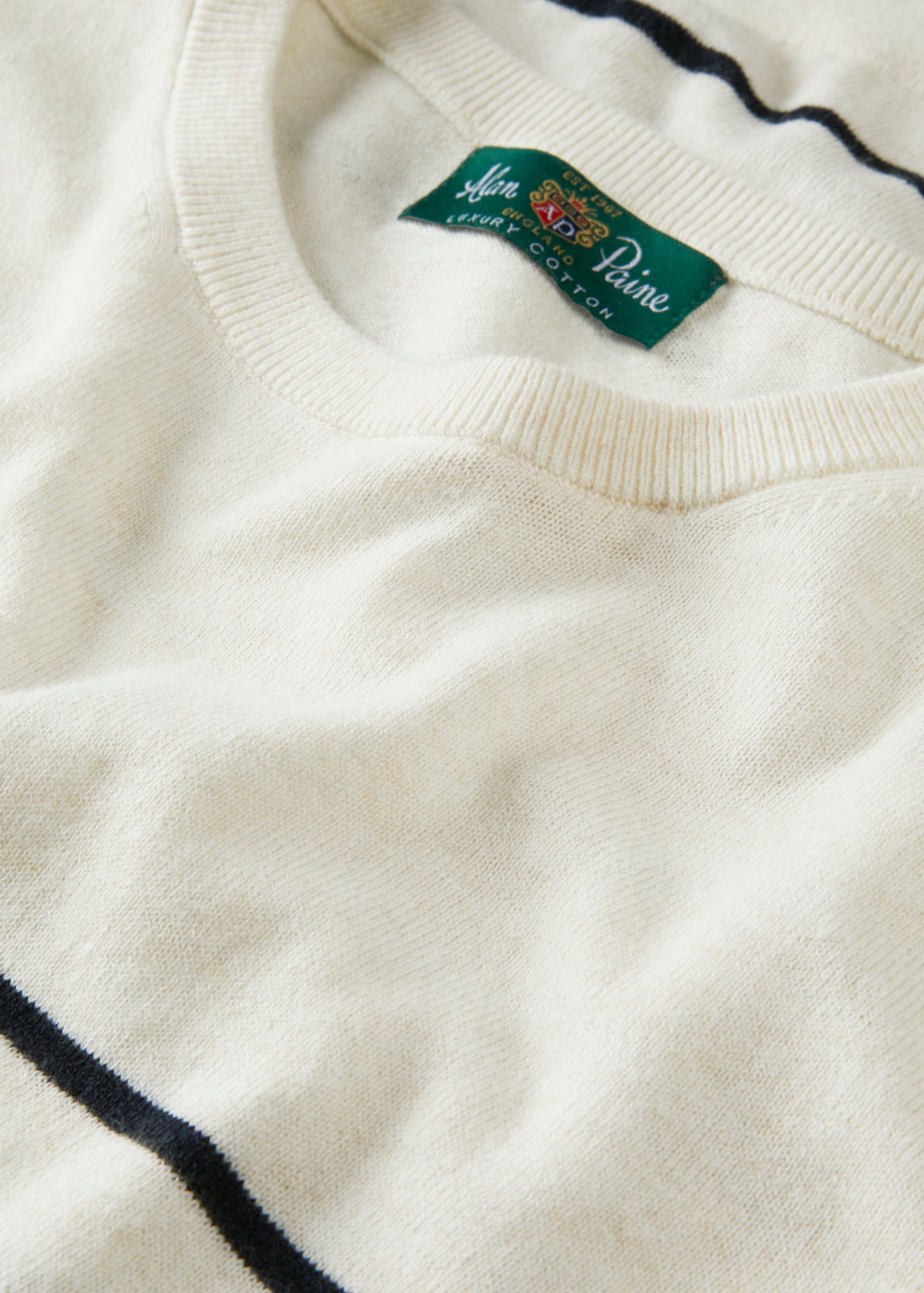 Ladies Cotton Cashmere Crew Neck Jumper in Cream and Brown