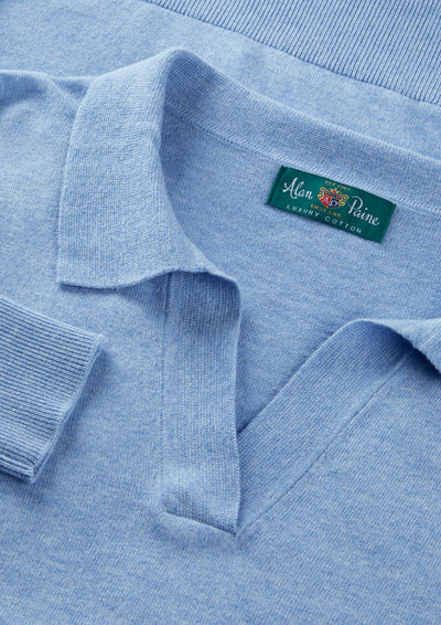 Ladies Cotton Cashmere Open Placket Jumper in Light Blue