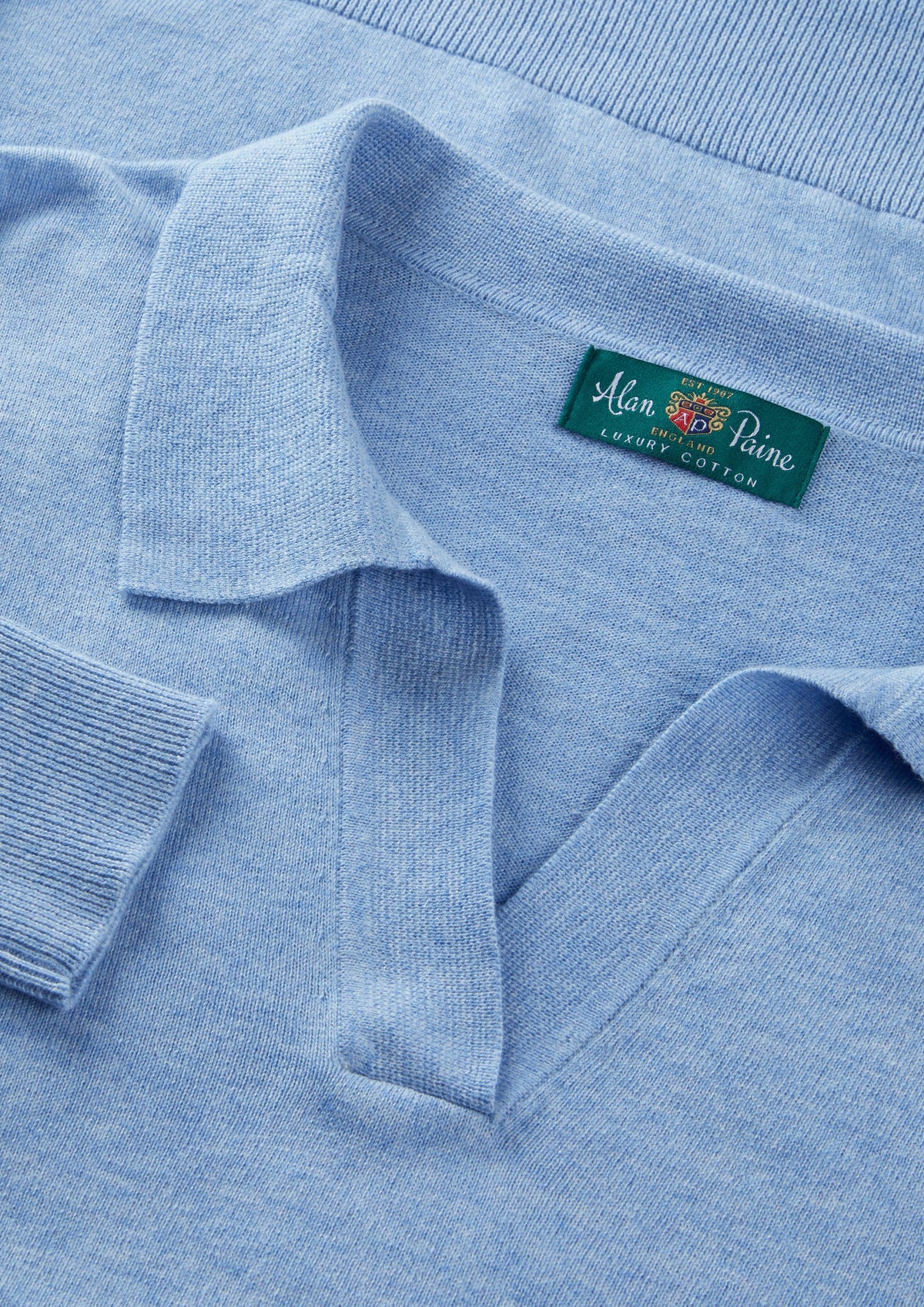 Ladies Cotton Cashmere Open Placket Jumper in Light Blue