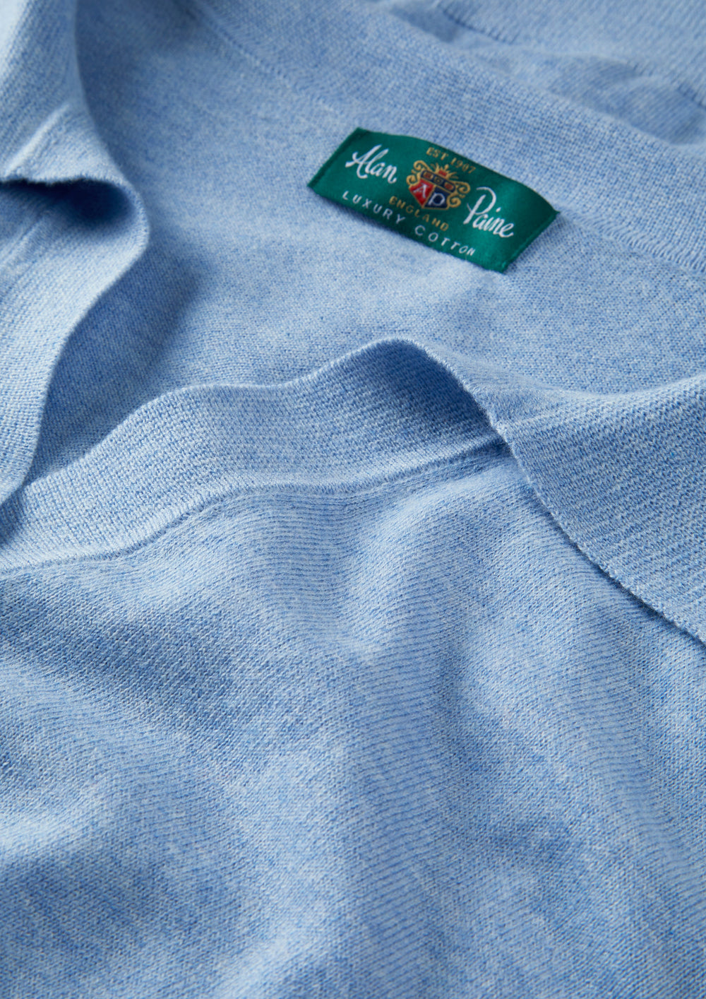 Ladies Cotton Cashmere Open Placket Jumper in Light Blue