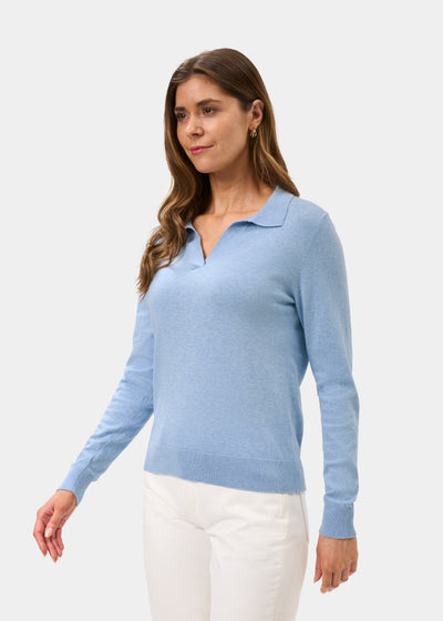 Ladies Cotton Cashmere Open Placket Jumper in Light Blue