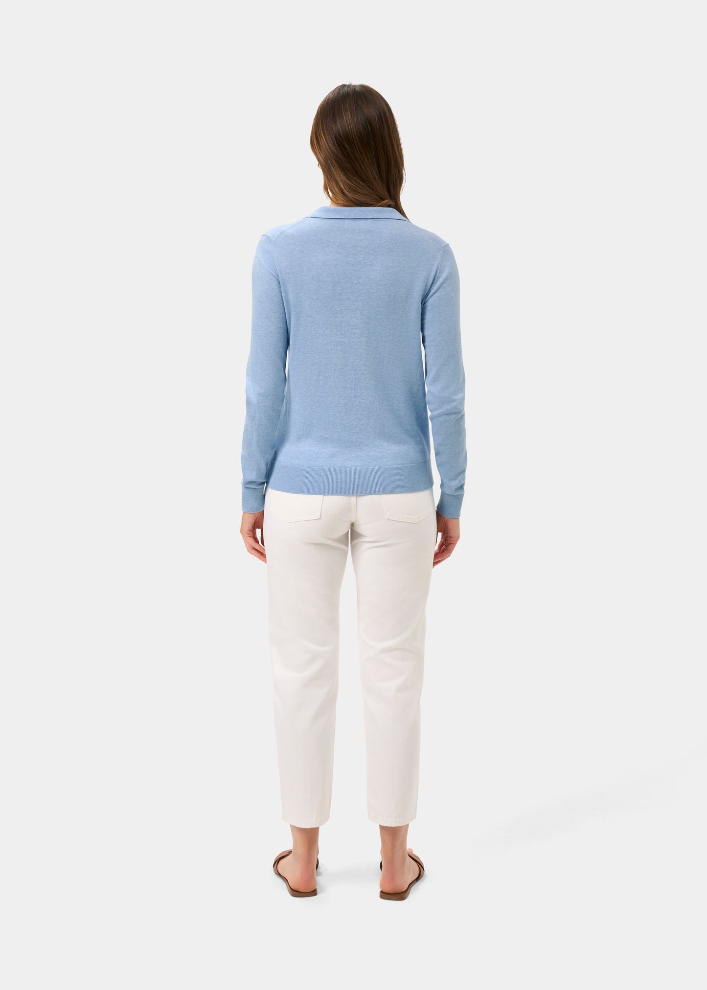 Ladies Cotton Cashmere Open Placket Jumper in Light Blue