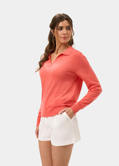 Ladies Cotton Cashmere Open Placket Jumper in Pink