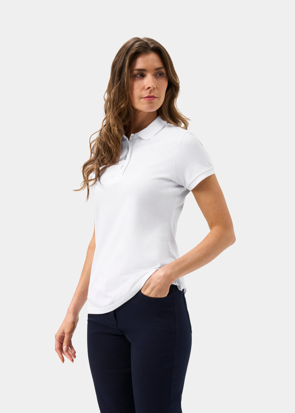 Ladies Cotton Pique Polo Shirt in White