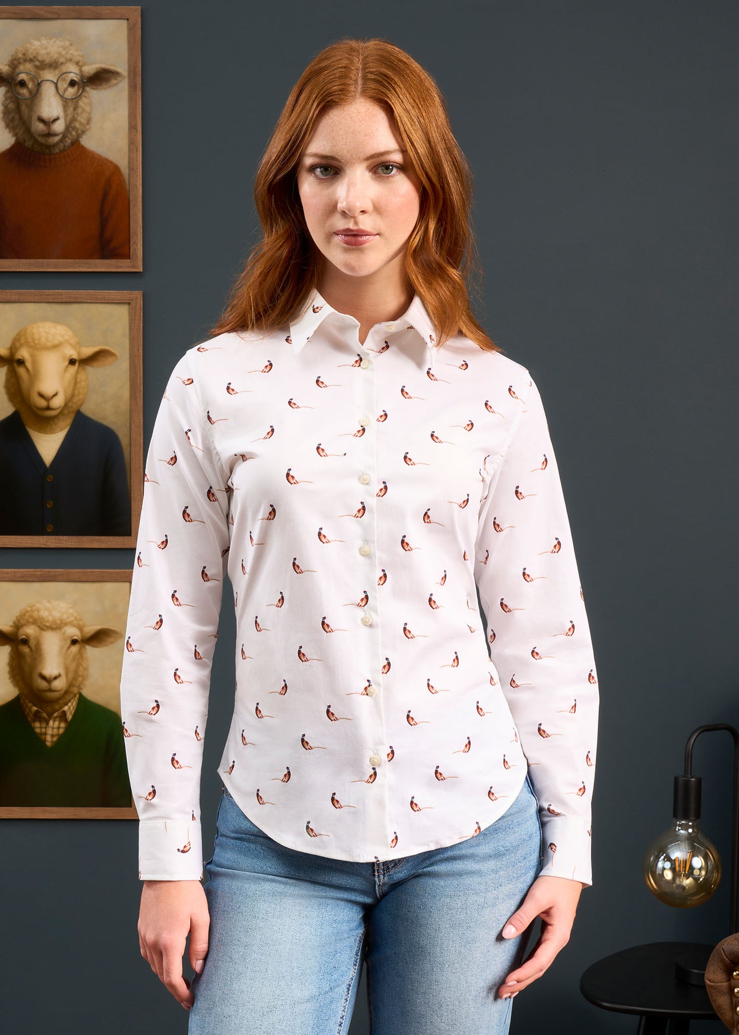 Lawen Ladies Printed Cotton Shirt - Pheasant Design