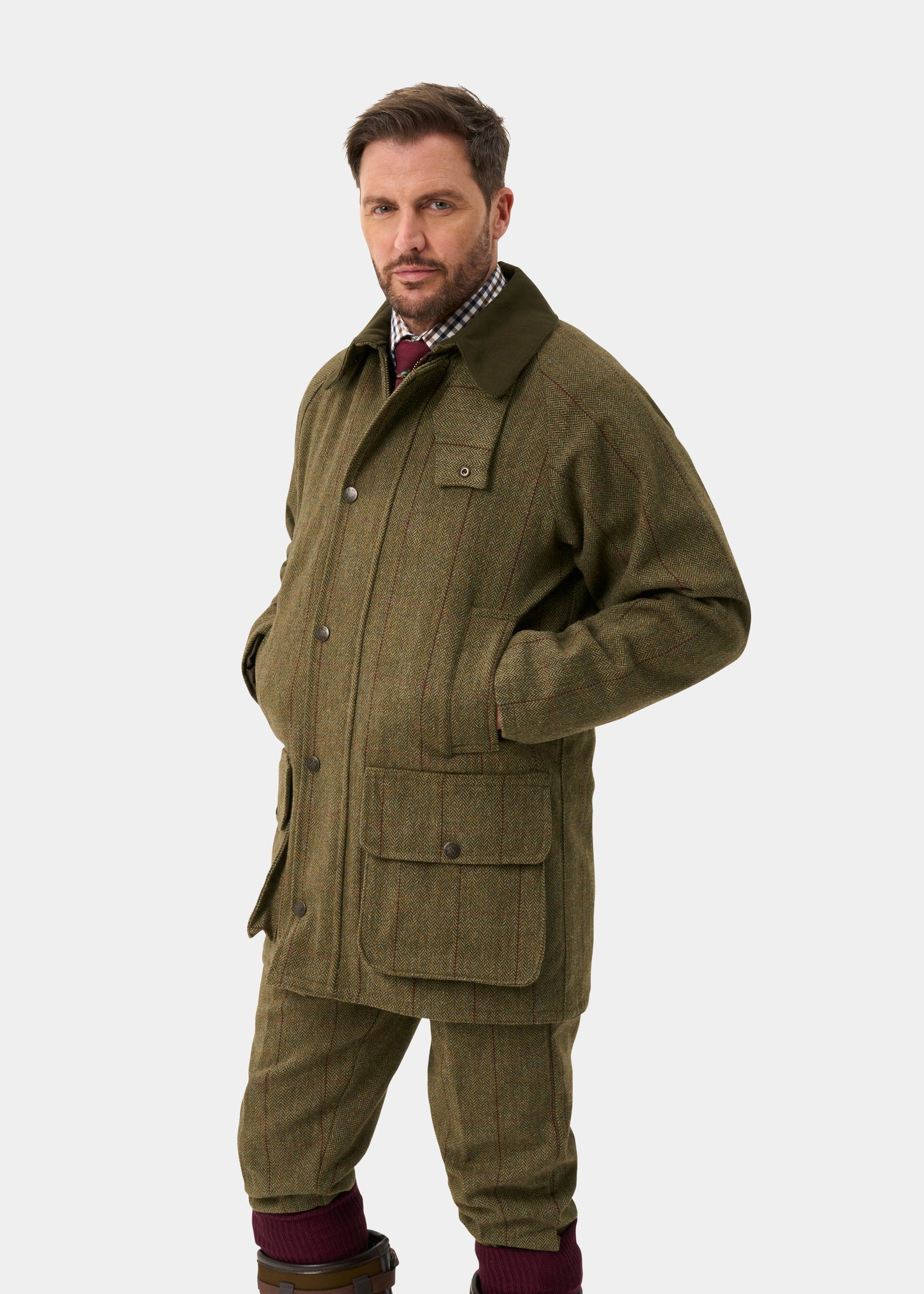 Rutland Men's Tweed Waterproof Shooting Coat in Oakley  -  Regular Fit