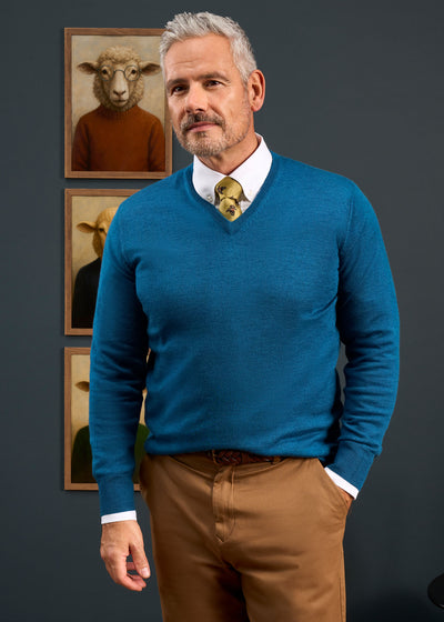 Millbreck Men's Merino Wool Jumper in Bottle Blue