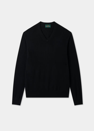 Men's Cashmere Vee Neck Jumper in Black