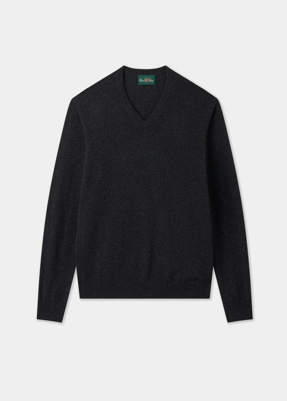 Men's Cashmere Vee Neck Jumper in Charcoal