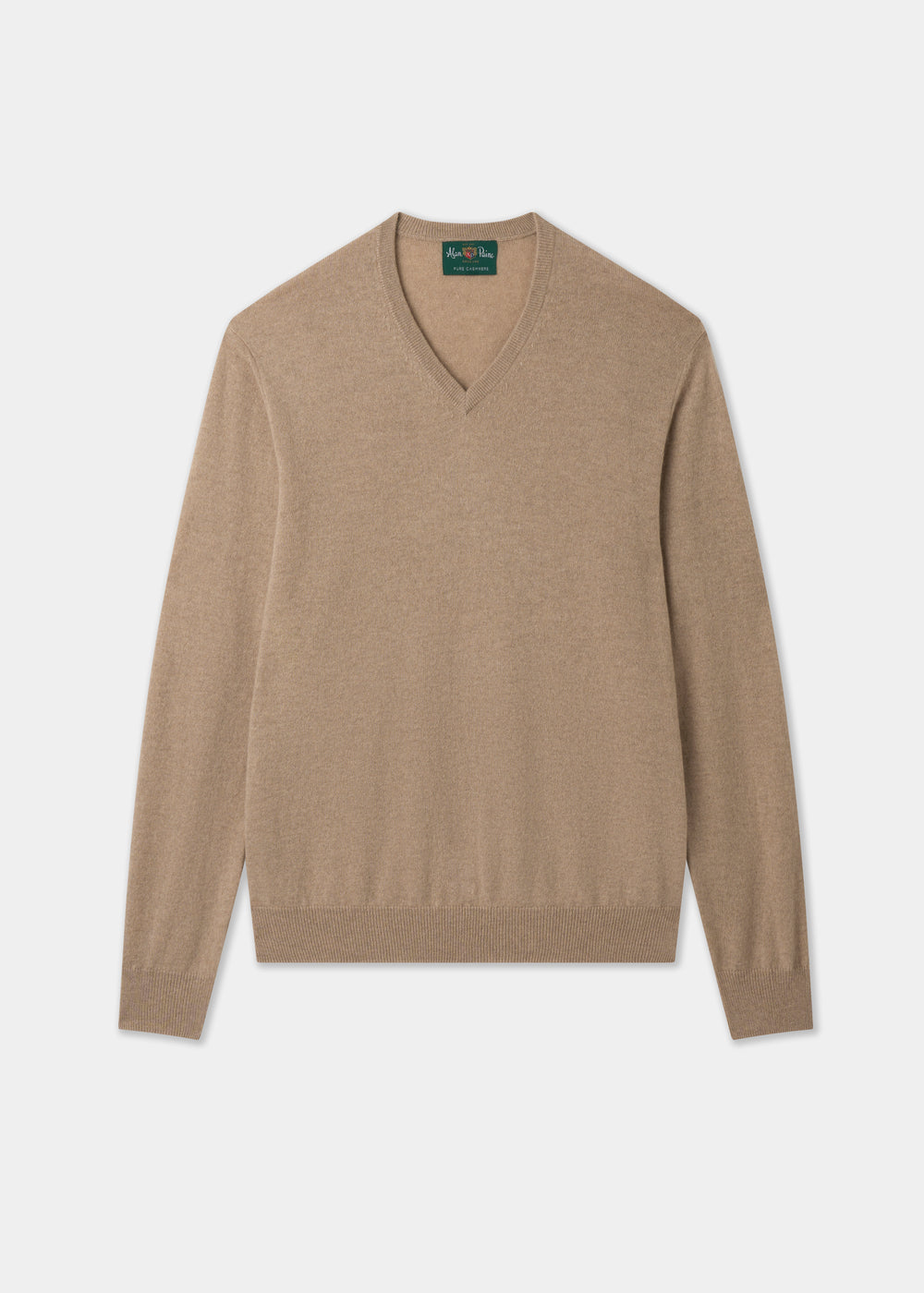 Men's Cashmere Vee Neck Jumper in Linen