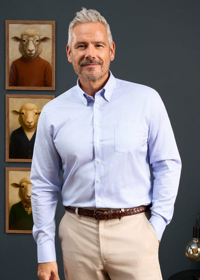 Men's Cotton Button Down Blue Striped Shirt 