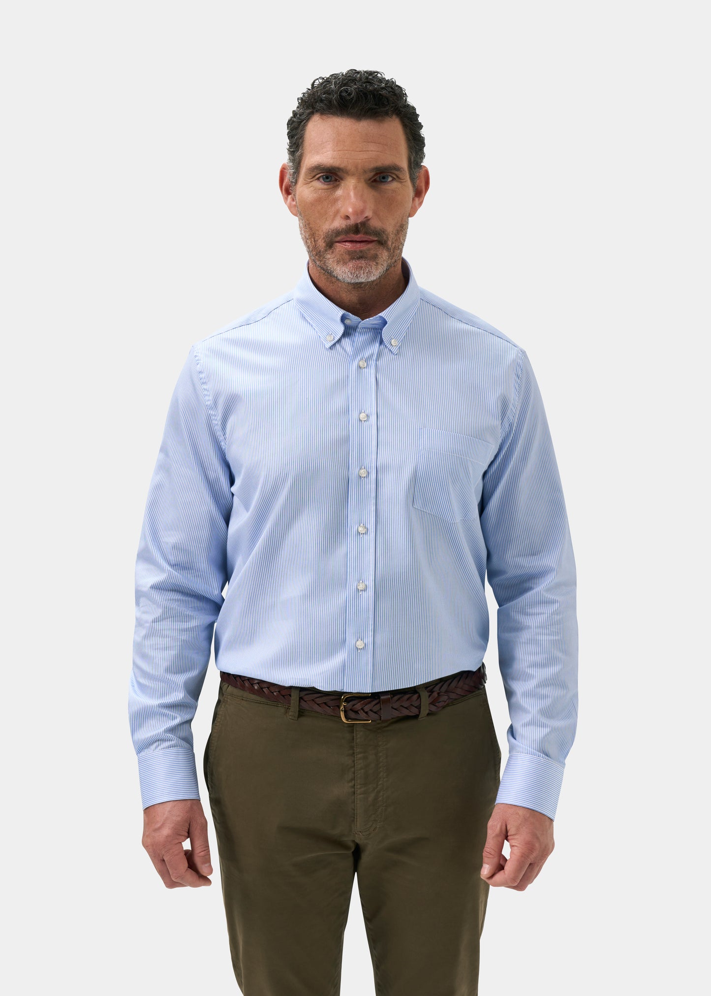 Men's Cotton Long Sleeve Shirt in Blue Striped