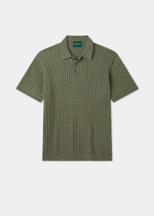 Men's Cotton Cable Polo Shirt in Green