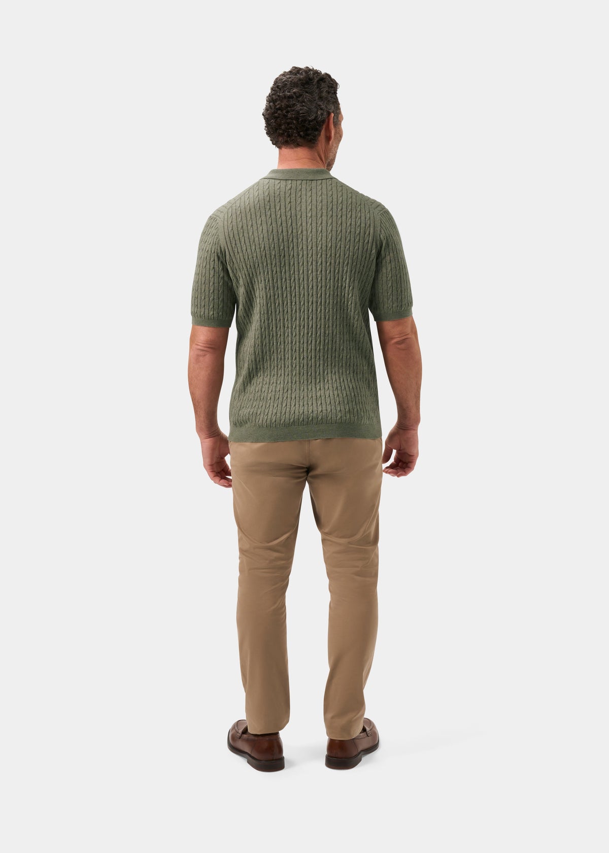 Men's Cotton Cable Polo Shirt in Green