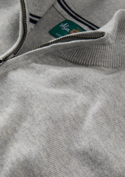 Men's Cotton Cashmere Quarter Zip Gilet in Light Grey