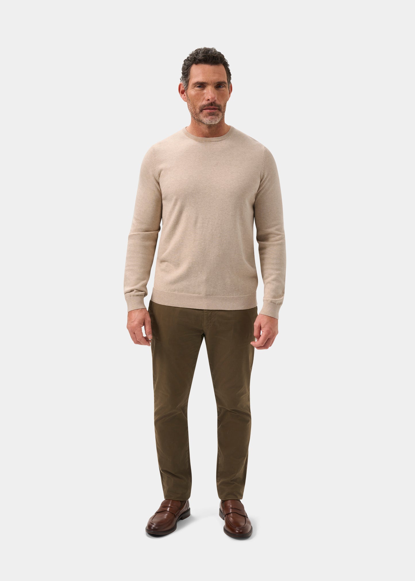 Men's Cotton Cashmere Crew Neck Jumper in Beige