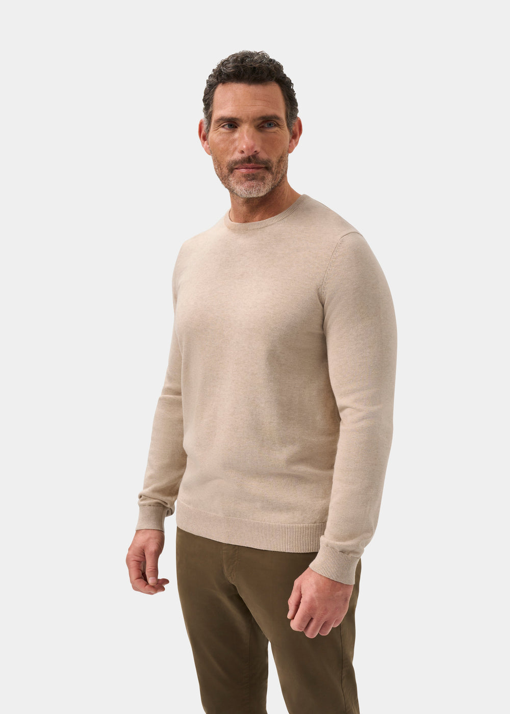 Men's Cotton Cashmere Crew Neck Jumper in Beige