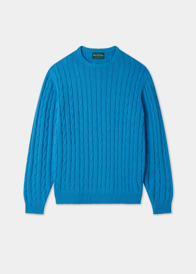 Men's Cotton Cashmere Crew Neck Jumper in Blue