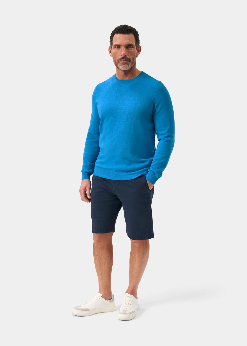 Men's Cotton Cashmere Crew Neck Jumper in Blue