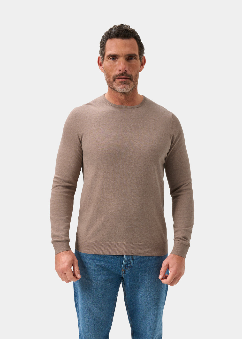 Men's Cotton Cashmere Crew Neck Jumper in Brown