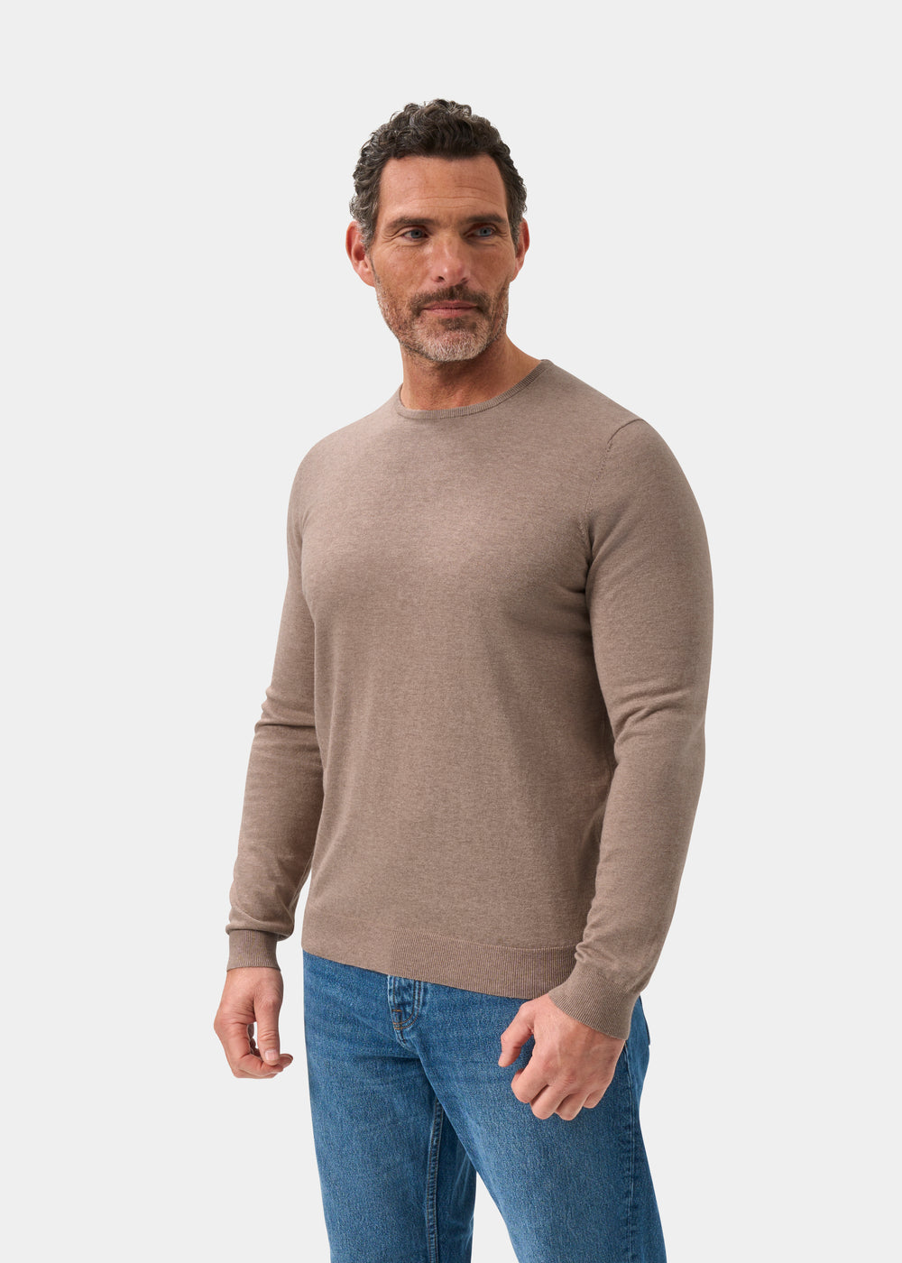 Men's Cotton Cashmere Crew Neck Jumper in Brown