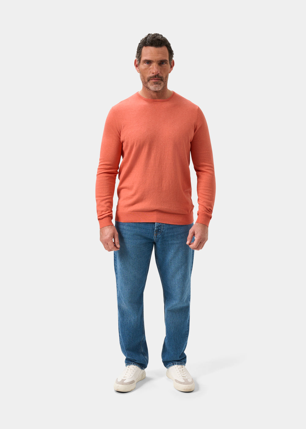Men's Cotton Cashmere Crew Neck Jumper in Coral