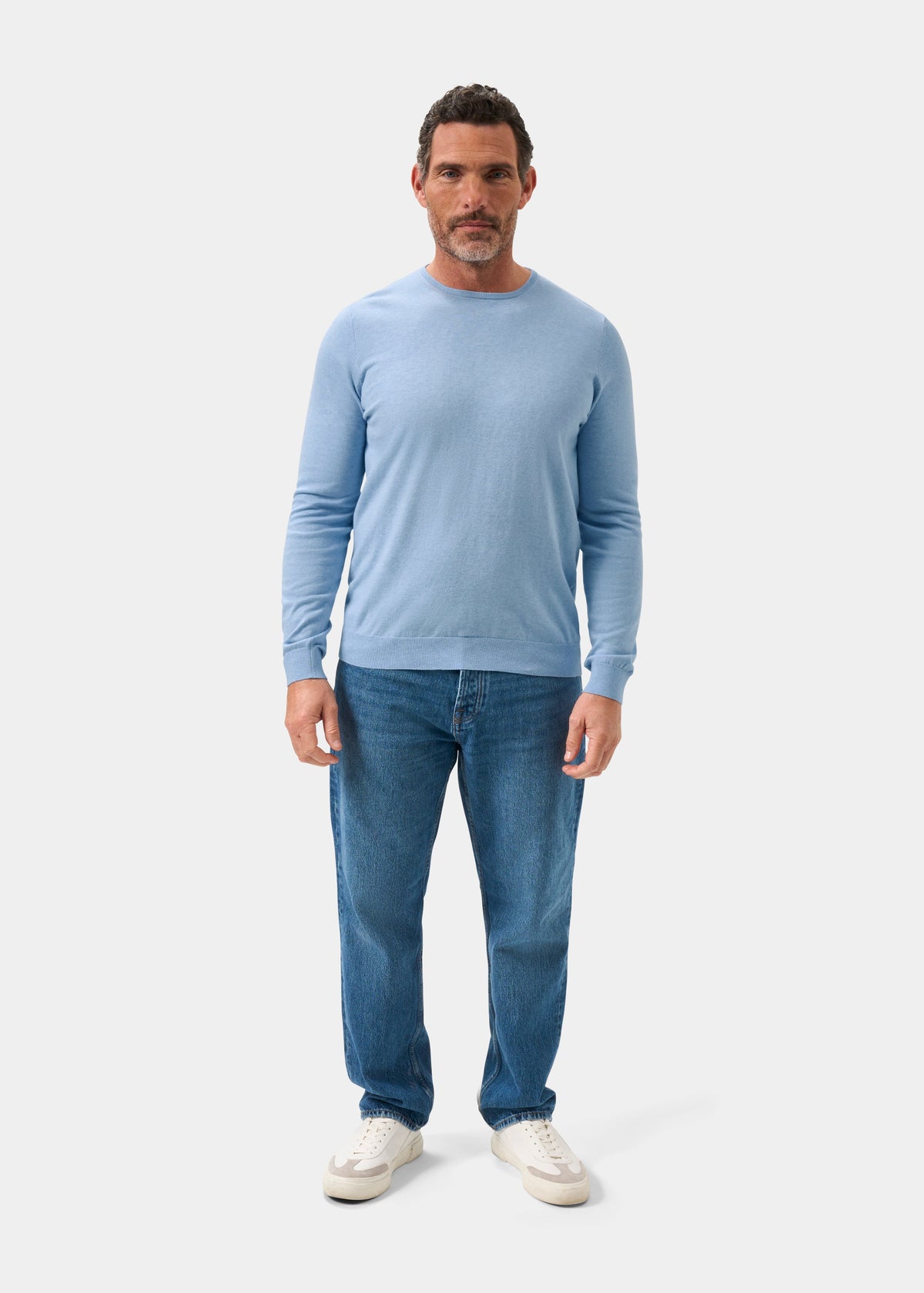 Men's Cotton Cashmere Crew Neck Jumper in Light Blue