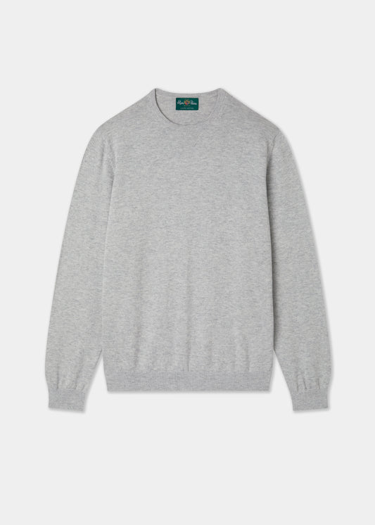 Men's Cotton Cashmere Crew Neck Jumper in Light Grey