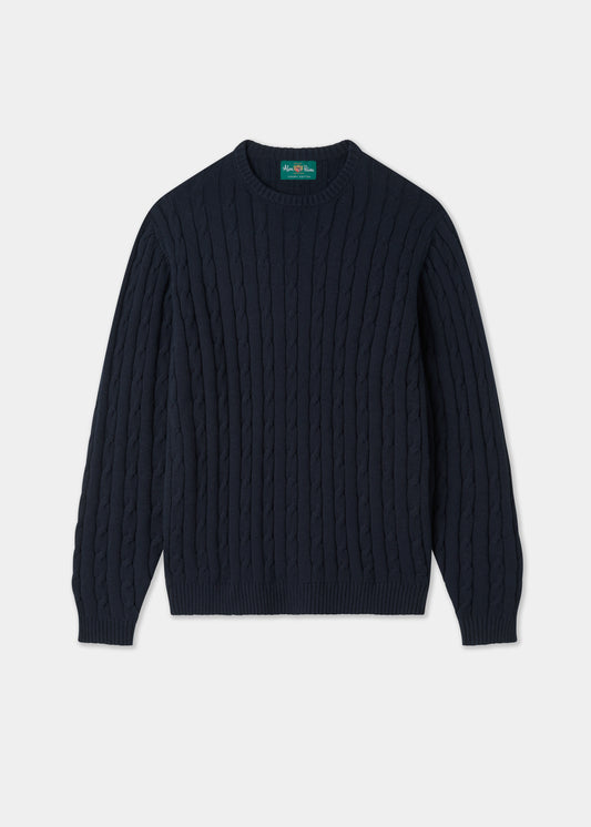 Men's Cotton Cashmere Crew Neck Jumper in Dark Navy