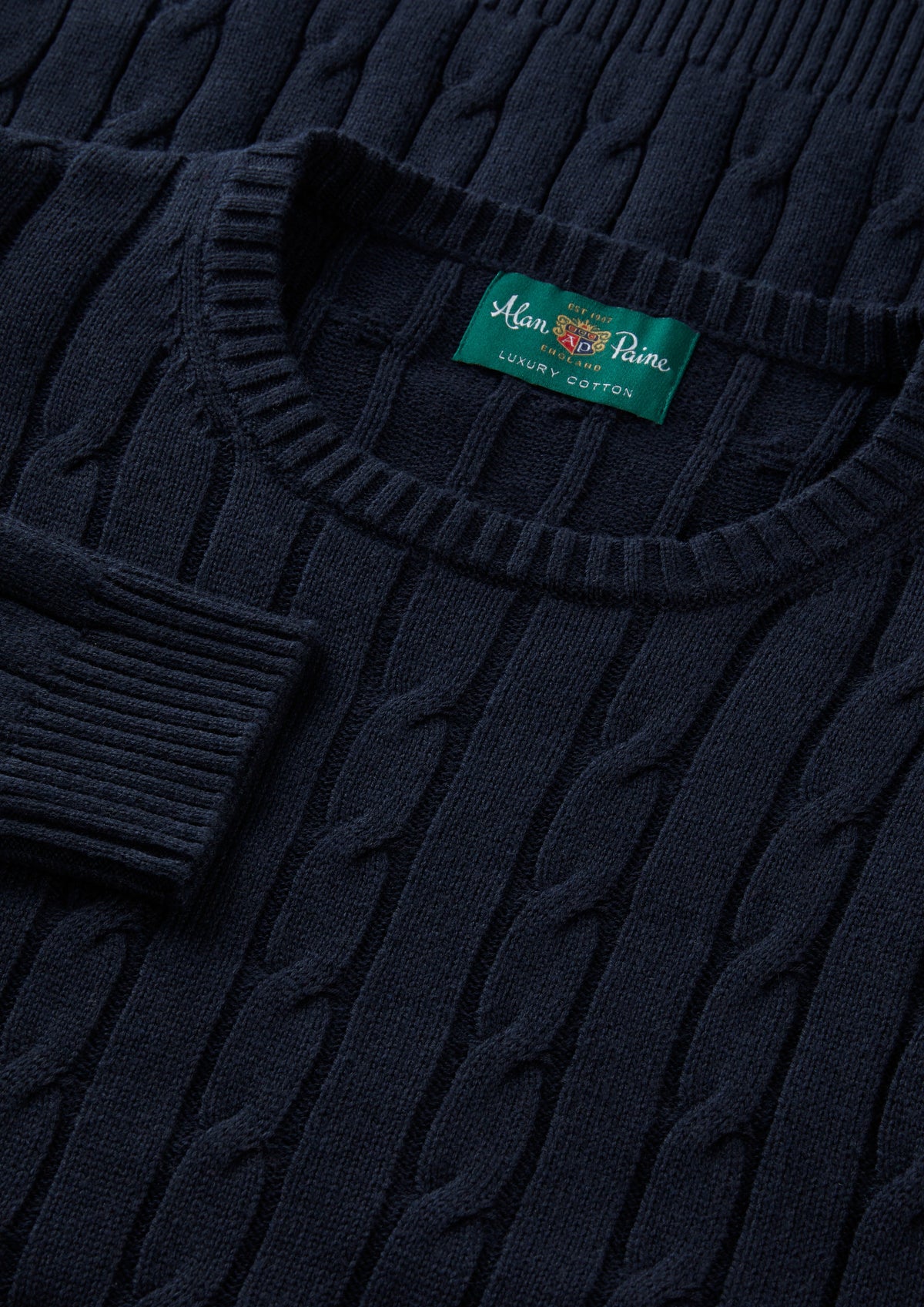 Men's Cotton Cashmere Crew Neck Jumper in Dark Navy