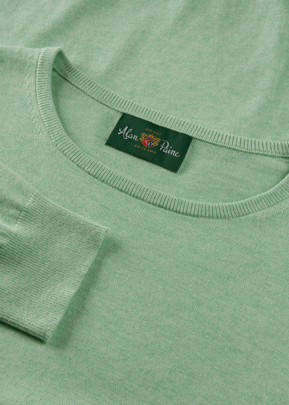 Men's Cotton Cashmere Crew Neck Jumper in Pale Green