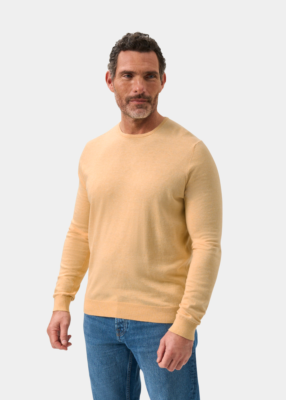 Men's Cotton Cashmere Crew Neck Jumper in Yellow