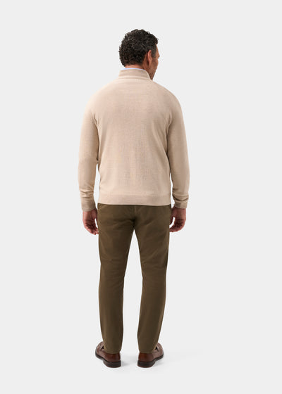 Mens Cotton Cashmere Quarter Zip Jumper in Beige