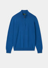 Mens Cotton Cashmere Quarter Zip Jumper in Blue