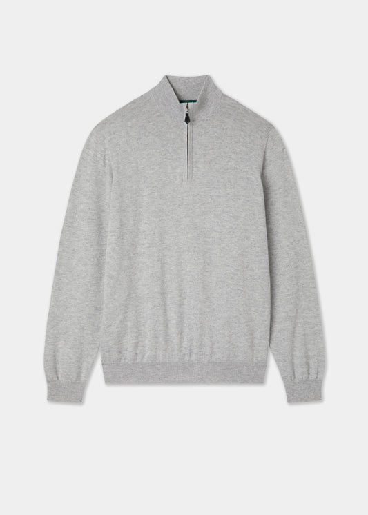 Men's Cotton Cashmere Quarter Zip Jumper in Light Grey