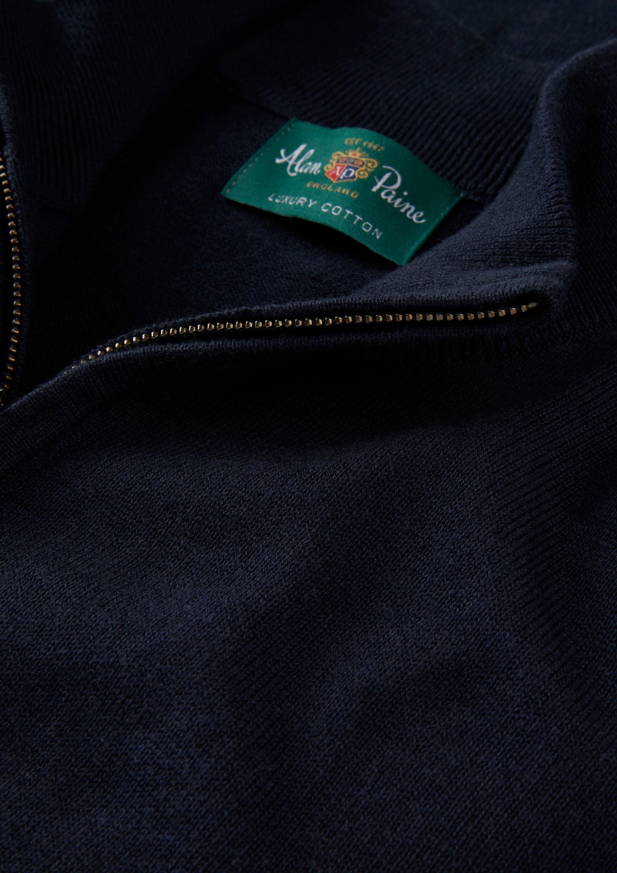 Men's Cotton Cashmere Quarter Zip Jumper in Navy